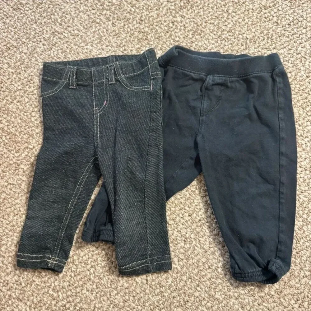 Lot of 2 Baby Girl Pants Circo Denim Leggings Jumping Beans Black 12 Months